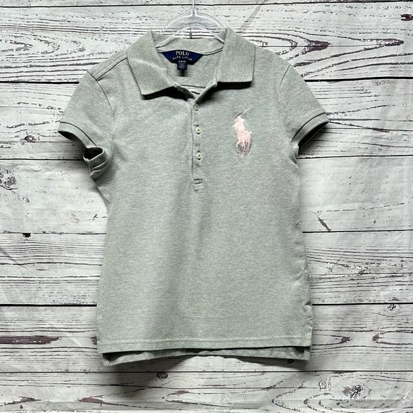 Polo Ralph Lauren Big Pony Stretch Mesh Grey Polo Shirt Size Medium 8-10 - Picture 2 of 4